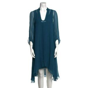 Diane von Furstenberg Dress Size 4 100% Silk Layered Midi Tent Blue 3/4 Sleeve